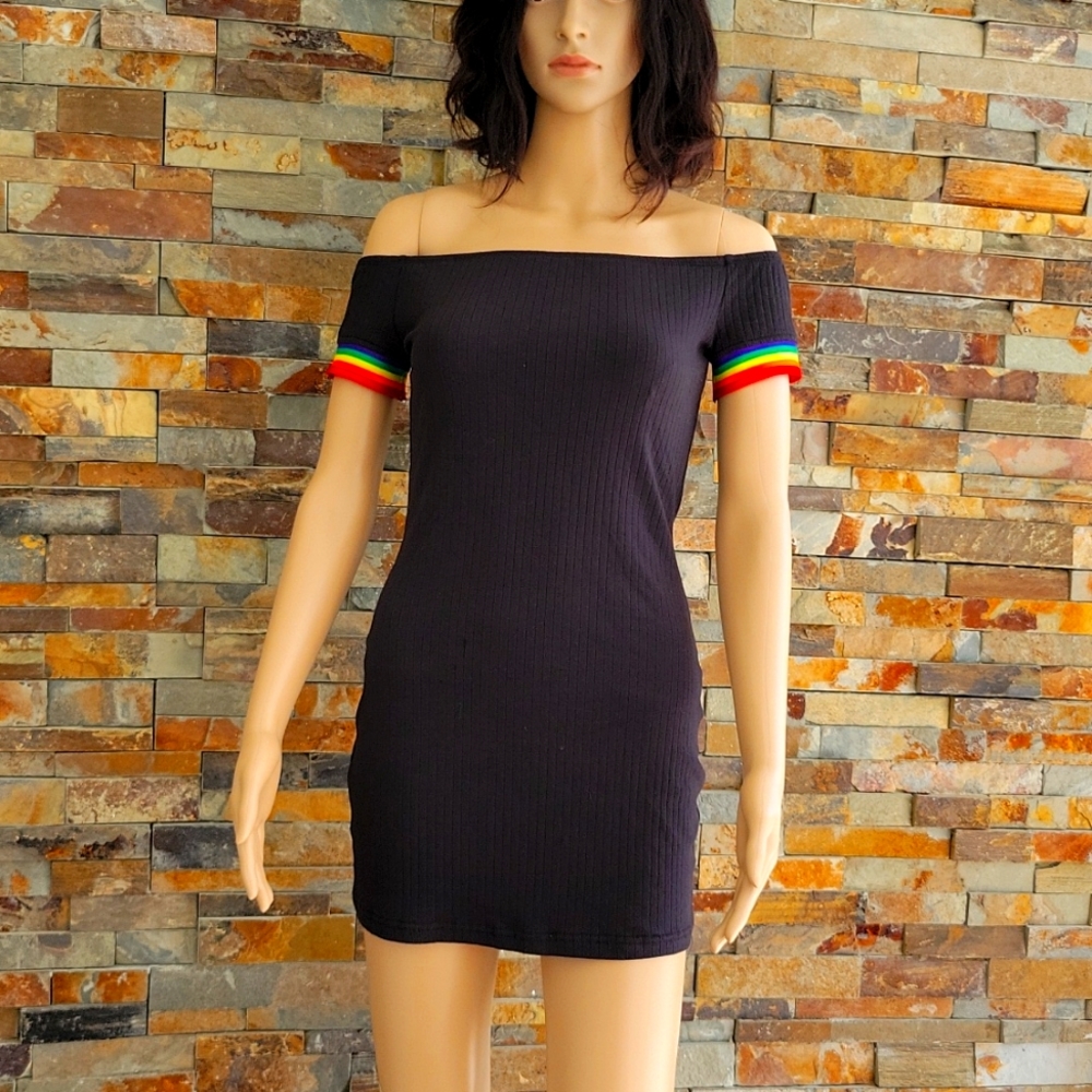 Black off the shoulder bodycon shein casual dress